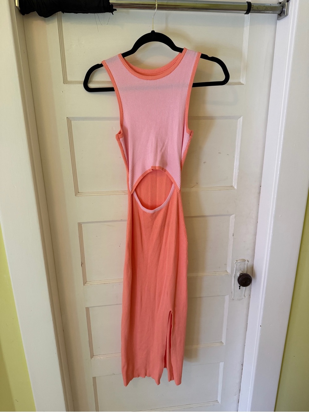 Pink & Coral Cutout Ribbed Maxi Dress
